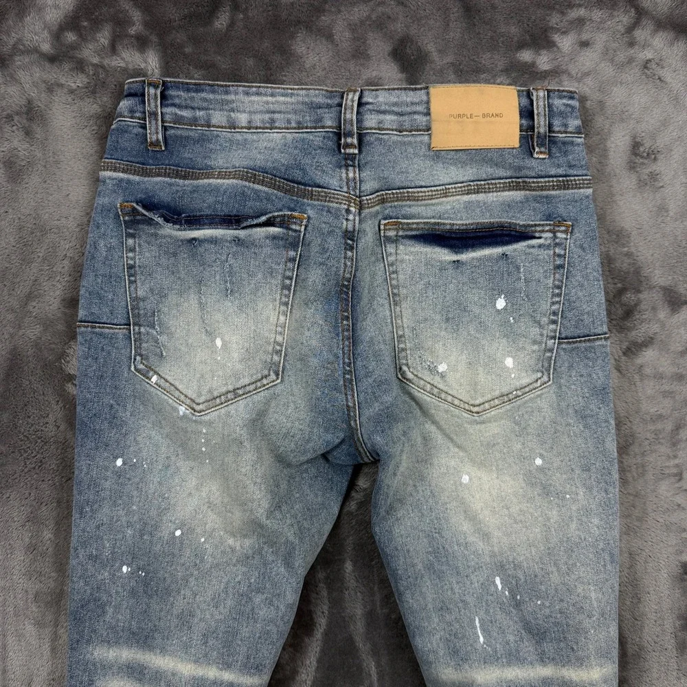 Purple Brand P001 Skinny Jeans Mens 32 Blue Good Distressed Paint Splatter
